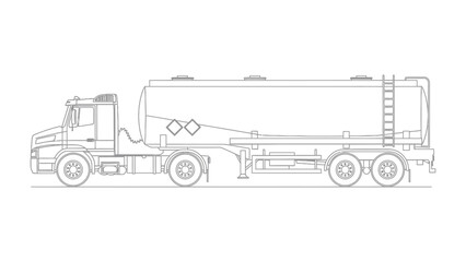 Fuel Tanker Truck: The streamlined form of a fuel tanker truck, captured in a detailed side view, stands ready to transport its vital cargo, symbolizing the arteries of industry and commerce. © Mohiuddin123