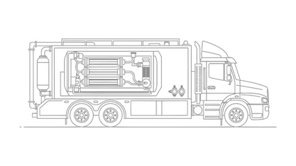 Heavy-Duty Transport: A detailed outline of a large industrial truck, showcasing the complex inner workings of its heavy-duty components and systems.  © mahmuda428