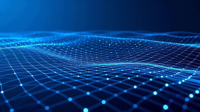 Blue digital grid with glowing nodes