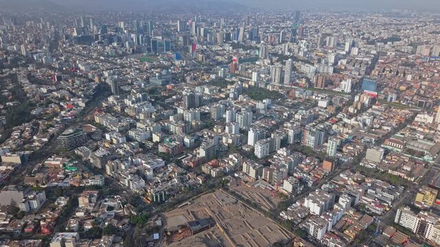 Aerial view of Lima with Huaca Pucllana pyramid in Miraflores district