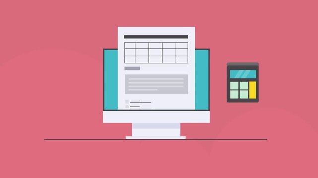Computer screen renders detailed tax return document, systematic corporate accounting, financial calculation and digital audit control.