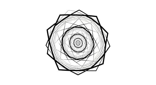 Abstract Geometric Mandala with Concentric Circles and Polygons on White Background