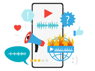 Naklejka premium News in social media concept. Share the latest or hot news live, livestream. Breaking news.
