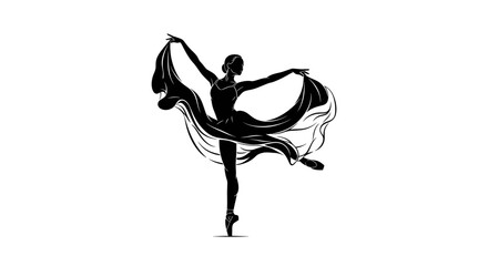Elegant Silhouette of a Ballerina Dancing with Flowing Fabric © Salon
