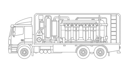 Industrial Truck Conveyance: A meticulously illustrated diagram showcases a specialized industrial truck. Every detail of the vehicle's mechanics and internal components is rendered with precision. © mahmuda428
