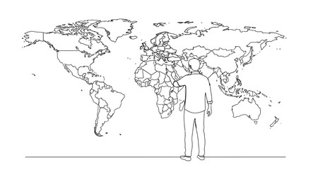 Man pointing at world map, global business, travel planning, exploration concept