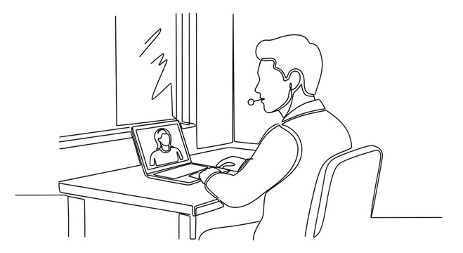 Man on Video Call with Headset at Desk