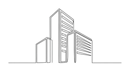 Minimalist building outline drawing, modern architecture, continuous line art style © Shal_Kafa_Alfattah