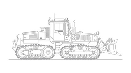 Detailed Dozer Illustration: A precise illustration of a powerful bulldozer, showcasing its robust design and heavy-duty capabilities, rendered in meticulous detail. © AJM