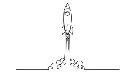 Fototapeta premium Minimalist Rocket Launch Single Line Drawing
