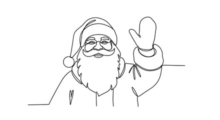 Obraz premium Minimalist Santa Claus Line Drawing Waving Hand - Christmas Celebration