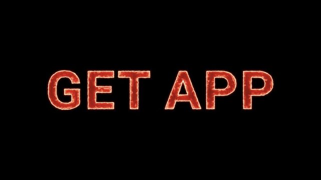 Get App Text Glowing Neon Reveal Animation Orange Isolated On Black Background