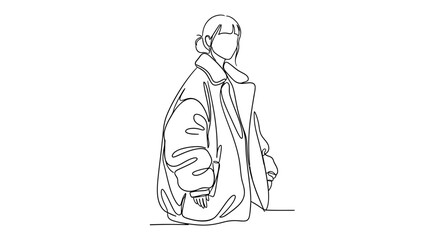 Obraz premium One Line Drawing of a Woman in a Puffer Jacket