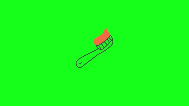 Animated toothbrush with toothpaste icon on green screen. 2D flat motion graphic for dental hygiene, oral care, and morning routine