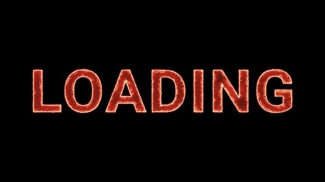 Loading Text Glowing Neon Reveal Animation Orange Isolated On Black Background