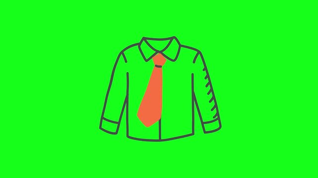 Animated formal shirt and tie icon on green screen and white background. 2D flat motion graphic for business, career, and office dress code