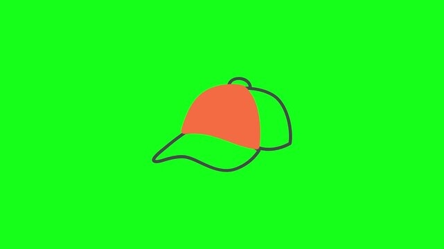 Animated baseball cap icon on green screen and white background. 2D flat motion graphic for sports, summer, and casual headwear
