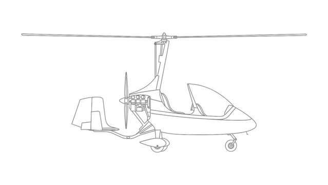 Modern Autogyro Illustration: A precise illustration showcasing a modern autogyro, a unique aircraft design, set against a clean backdrop.