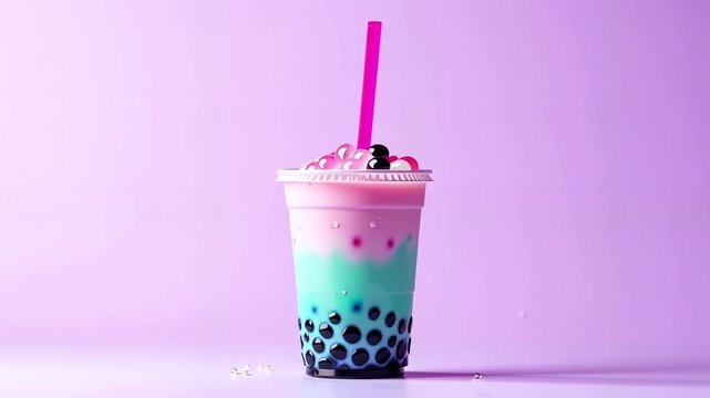 Colorful Boba Tea Drink Closeup.