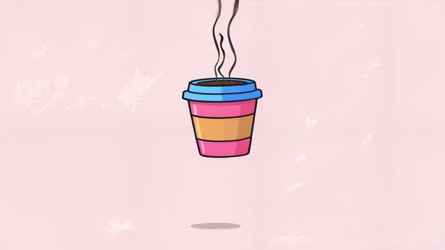 Cartoon coffee cup with steam rising.