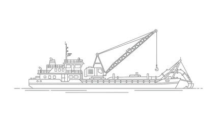 Obraz premium Dredger Vessel: An illustration of a modern dredging vessel, showcasing its intricate machinery and engineering prowess. This image highlights the technological marvel of the industry.