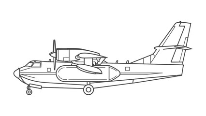 Vintage Amphibious Aircraft Line Art: A detailed line art illustration of a vintage amphibious aircraft, a symbol of aviation history, perfect for educational materials or design projects. 
