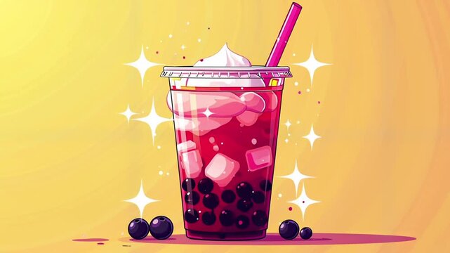 Blueberry boba tea with whipped cream.