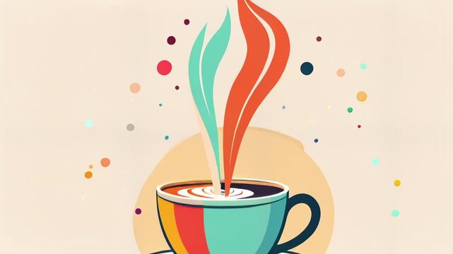 Colorful cup with steam rising.