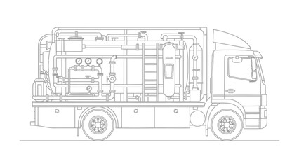 Industrial Truck Blueprint: An intricate blueprint of an industrial truck, revealing its complex internal systems and machinery. © mstmahmuda