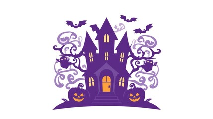 Naklejka premium Spooky halloween scene with a haunted castle and jack-o'-lanterns