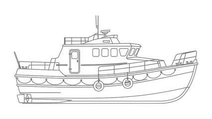 Lifeboat Silhouette: A precise line drawing showcases the robust design of a lifeboat, emphasizing its readiness for maritime emergencies and unwavering commitment to safeguarding life at sea.