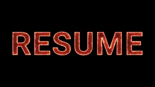 Resume Text Glowing Neon Reveal Animation Orange Isolated On Black Background