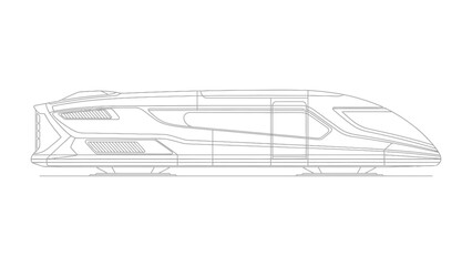 Futuristic Train Design: A sleek, minimalist illustration showcases a futuristic train design, exuding speed and modern innovation in the realm of transport and technology. © Ajhar234