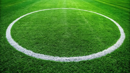 Obraz premium A photo of a white circle line on green grass at a soccer field background