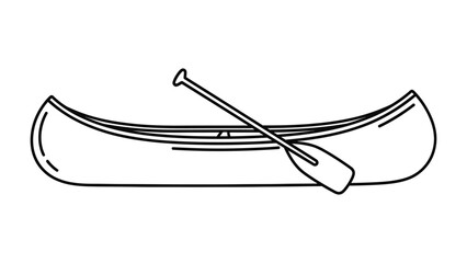 Canoe and Paddle Illustration: Simple line art depicts a classic canoe accompanied by a paddle. perfect for adding a touch of nautical and outdoor spirit to any design. © AJM