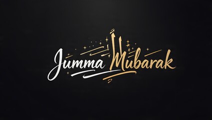 Obraz premium Elegant Jumma Mubarak Calligraphy on Black Background with Golden Accents