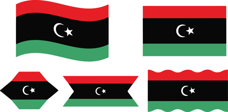Collection of libyan flag illustrations in various shapes and styles