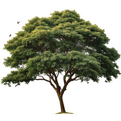 Fototapeta premium Majestic isolated tropical tree with dense green foliage stands proudly against a stark white background showcasing nature's beauty.