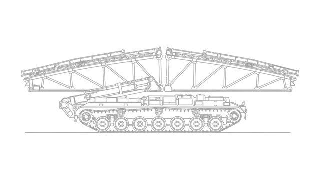 Bridge-Laying Vehicle in Action: An engineering marvel unfolds as a specialized vehicle deploys a bridge structure, showcasing the intersection of technology and infrastructure.