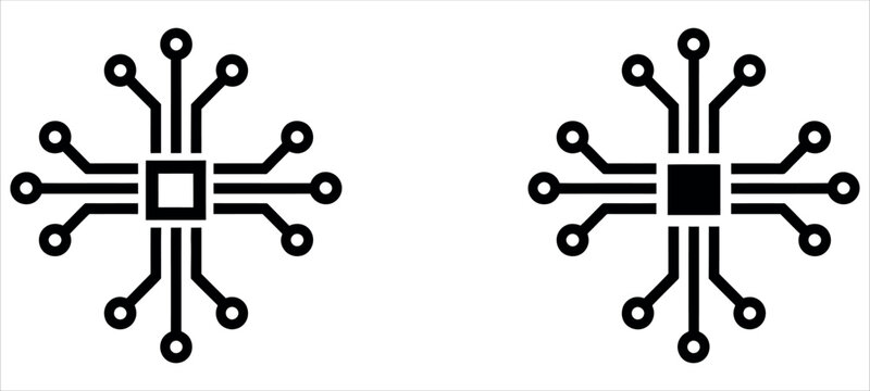 CPU Microchip Icon Set with Outline and Solid Silhouette Technology Processor Symbols Vector Illustration.