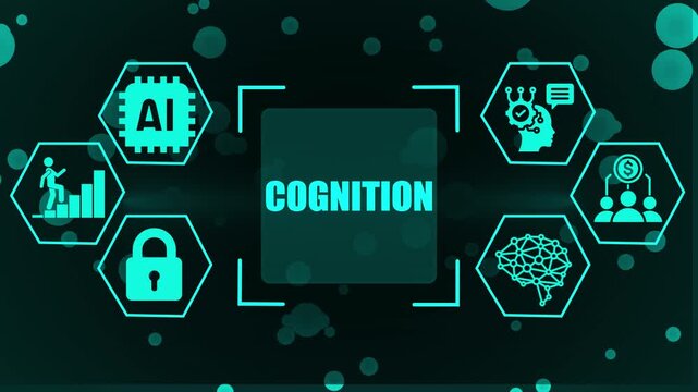 Futuristic digital illustrating artificial intelligence cognition with interconnected hexagonal depicting data processing security growth human intellect and