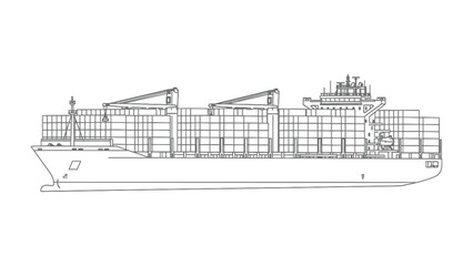 Obraz premium Ocean Freight Silhouette: A sleek outline of a cargo ship, laden with containers, navigates the open sea, showcasing the logistics of global trade and transport.
