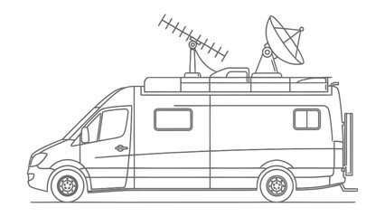 Mobile Broadcast Unit: A sleek and modern mobile broadcast unit, equipped with antennas, stands ready to transmit information, symbolizing technological advancement and efficient communication. © Ajhar234