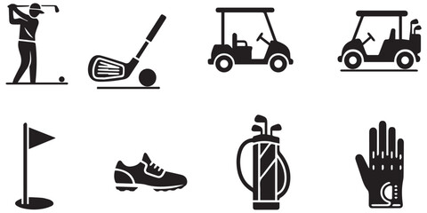 Set golf player swing, clubs, balls, and course eps 10