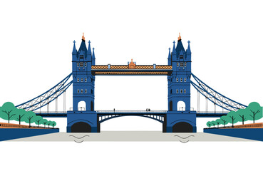 Fototapeta premium A vibrant illustration of Tower Bridge in London, showcasing its iconic design and architecture in a flat, minimal style.