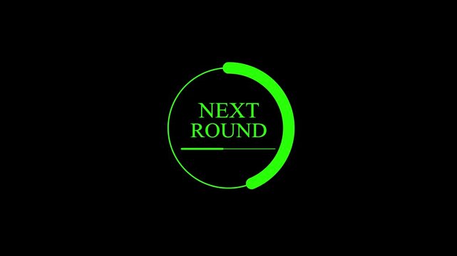 Green next Round Text Animation with Circular Progress Bar Loading on black Background, with video animation.