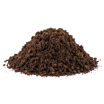 Pile of dark soil isolated on white background
