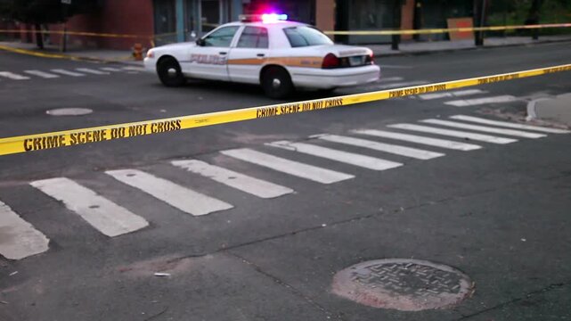 A 4K stock video of a police line cordon tape. Filmed at 4K.