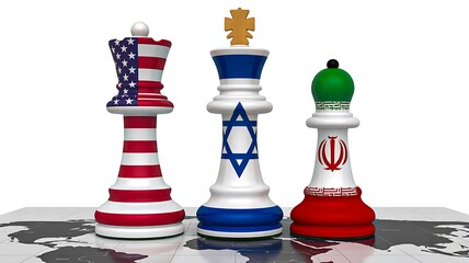 Chess kings with united states israel and iran flags strategy concept