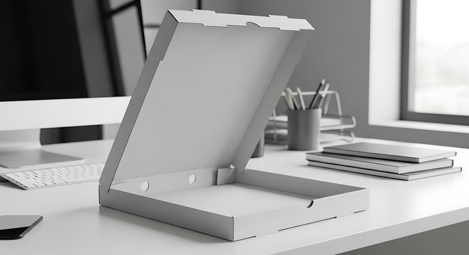 Modern Office Desk with Tablet Stand and Stationery.